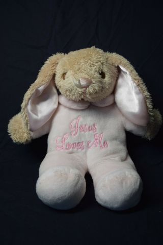 Dandee Pink Plush Bunny Rabbit Sings Jesus Loves Me Musical Satin Ears