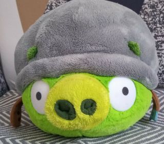 Plush Toy Angry Birds,  Rovio Brand Green Pig With Helmet 9 "