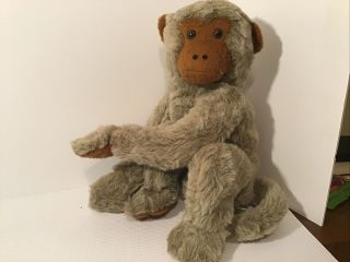 Dakin Pillow Pets 14” Large Stuffed Plush Sitting Monkey Grey Brown Face 1976
