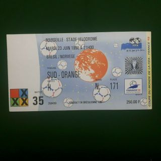 Fifa World Cup 1998 (france) Ticket - Match 35 Brazil Vs Norway