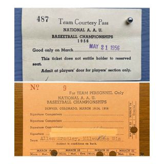 Aau Basketball Championship Ticket Stubs 1956 Player Pass Amateur Athletic Union
