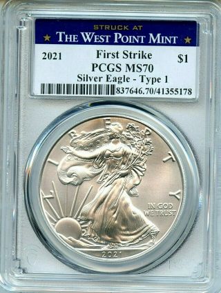 2021 West Point Ase Pcgs Ms70 Coin Fs Silver Eagle Dollar Amricons Type 1