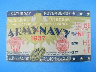 Vintage 1937 Army Vs Navy Ticket Stub Municipal Stadium Great Seat