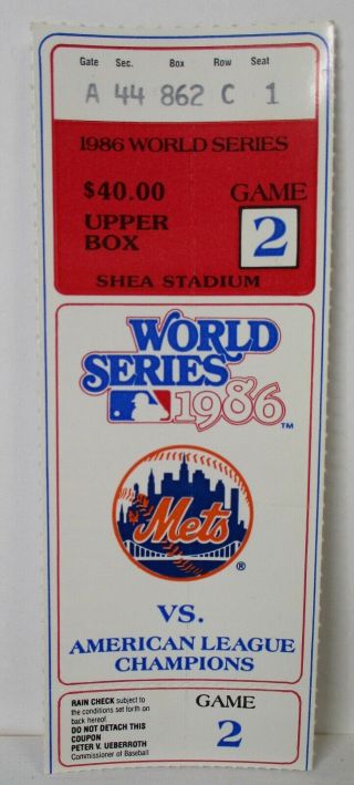 1986 World Series Ticket Stub Game 2 Mets Vs Red Sox
