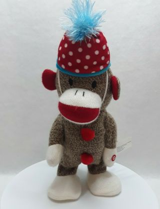 Gemmy Animated Musical Plush 14 " Sock Monkey Plays Birthday Song Dances Parties