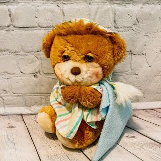 Vtg 1985 Fisher Price 1401 Teddy Beddy Bedtime Bear Stuffed Plush Blue Blanket