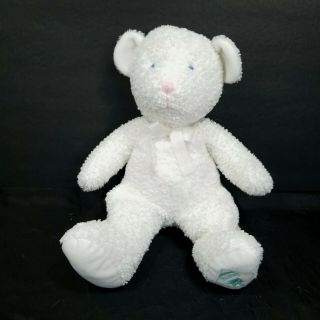 Russ Baby White Teddy Bear Rattle Foot Logo Plush Stuffed Toy Lovey Moonbeam 15 "