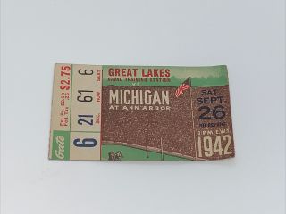1942 Michigan Vs Great Lakes Naval Training Station Football Ticket Stub