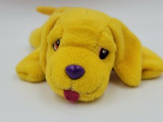 8” 1998 Lisa Frank Beanie Caymus the Dog Plush Toy Vintage Yellow Heart 3