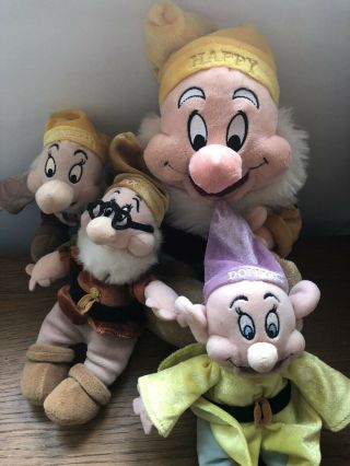 Disney Store Snow White Seven Dwarfs Happy Plush Soft Toy Doc Dopey Sneezy Org