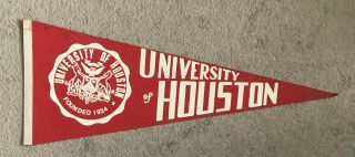 Vintage University Of Houston Cougars Ncaa Full Size Red & White Felt Pennant