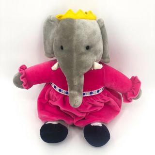 Vintage Gund Babar Queen Celeste Elephant Plush Pink Dress 15 " 1989
