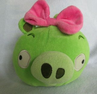 Angry Birds Plush Green Girl Pig Pink Bow Stuffed Animal 5 " Rare