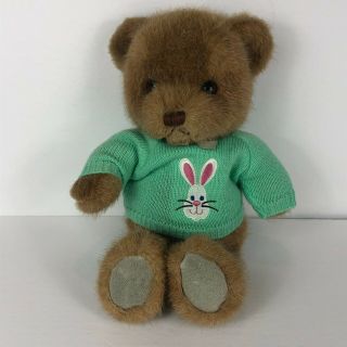 Russ Berrie Teddy Brown Plush Bear Blue Sweater Bunny Made Korea Vintage 14 