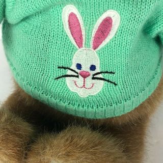 Russ Berrie Teddy Brown Plush Bear Blue Sweater Bunny Made Korea Vintage 14 