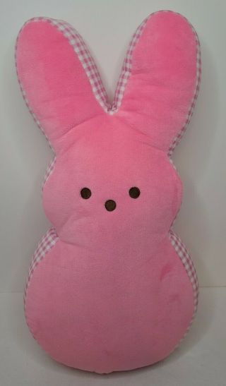 Peeps Plush Easter Bunny Rabbit Pink White Plaid 17” Stuffed 2021 Soft Euc