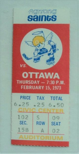1973 Wha Ticket Minnesota Fighting Saints Vs Ottawa Red - Flash