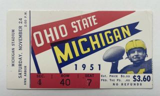 November 24th 1951 Ohio State Vs Michigan Football Ticket