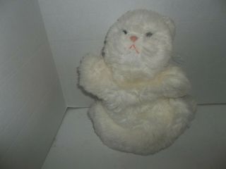 Vintage 1983 Dakin White Persian Kitty Cat Hand Puppet Plush Blue Eyes Full Body