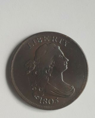 1805 Draped Bust Half Cent 1/2 Cent,  No Stem