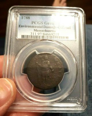 1788 Pcgs Massachusetts Colonial Cent G Detail,  A Piece Of Us Colonial History