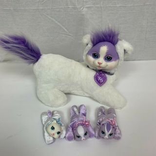 Kitty Surprise Jilly W/ 3 Kittens Stuffed Animal Plush Toy White & Purple
