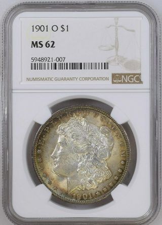 1901 - O Morgan Silver Dollar Ngc Ms62 Rainbow Toning Along Rim Vam - 33
