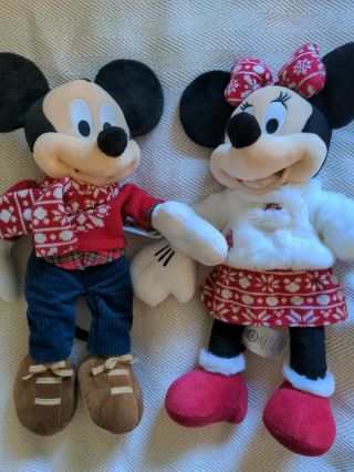 Disney Store 2015 Christmas Mickey And Minnie Xmas Plush Special Edition Tags