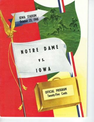 1948 10/23 Football Program Notre Dame Fighting Irish V Iowa Hawkeyes Vg