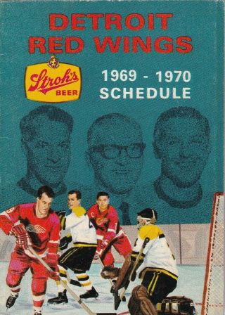1969 1970 Detroit Red Wings Strohs Beer Three Fold Hockey Pocket Schedule