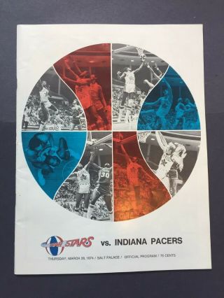 1974 Utah Stars Vs Indiana Pacers 3/28/ 74 Aba Basketball Program