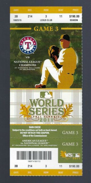 Albert Pujols 3 Hrs - 2011 World Series Cardinals @ Rangers Full Ticket Game 3