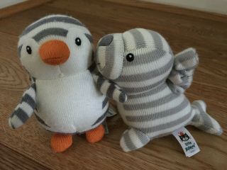 Jellycat Seal & Penguin Jitter Vibrating Pull Toy Bundle Grey White Knitted 5 "