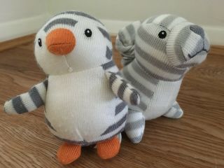 Jellycat Seal & Penguin Jitter Vibrating Pull Toy Bundle Grey White Knitted 5 