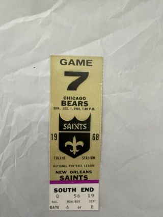 Vintage 1968 Orleans Saints Chicago Bears Old Ticket Tulane Stadium