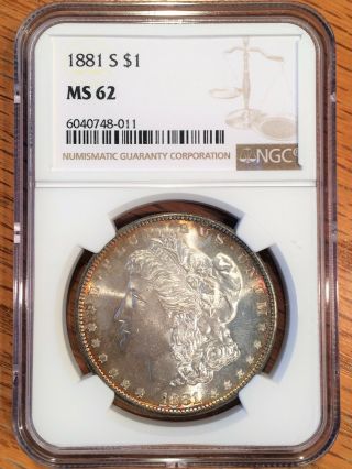 1881 - S Morgan Silver Dollar - Ngc Ms62 Brilliant Toning 8011