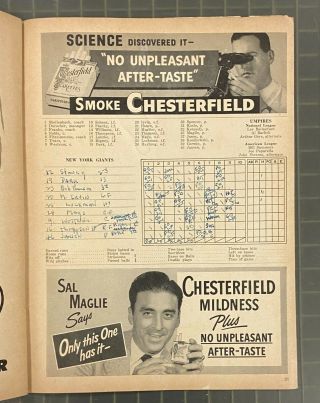 Vintage 1951 World Series Program Yankees Vs Giants Scored In Pen