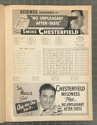 Vintage 1951 World Series Program Yankees Vs Giants Scorecard Scored In Pen