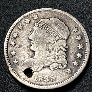 1835 Capped Bust Silver Half Dime 5c Rare Lm - 9.  2 Variety Reverse Cud Holed