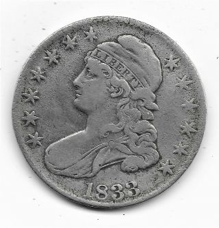 1833 Capped Bust Half Dollar - Very Fine (except One Spot) - 89.  24 Silver