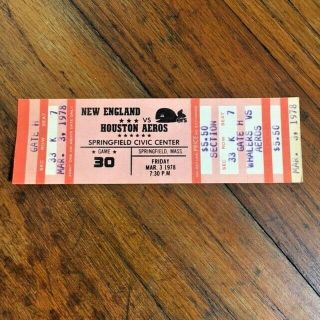 Wha England Whalers Vs Houston Aeros Game Tickets Pucky Reissued 32 - 6