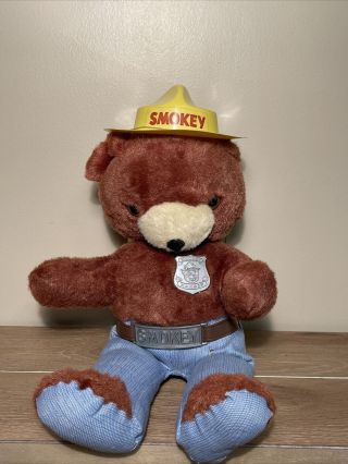 Vintage Smokey The Bear Plush Doll With Hat Ideal Toys