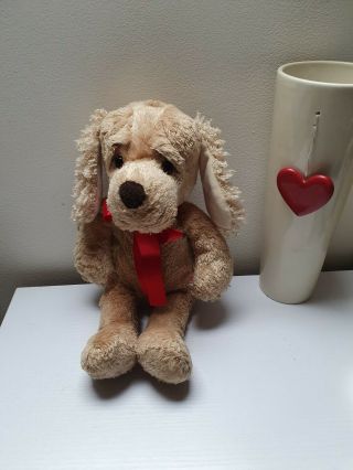Vintage Chad Valley Cute Puppy Dog Soft Plush Toy Cuddling Bow Details 14 "