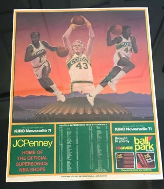 Seattle Sonics 1982 - 83 Schedule Poster Giveaway Thompson Sikma Williams
