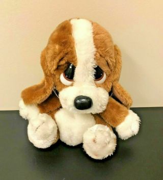 Vintage Sad Sam 9 " Stuffed Plush,  Brown Dog Big Head Puppy 1980s Applause