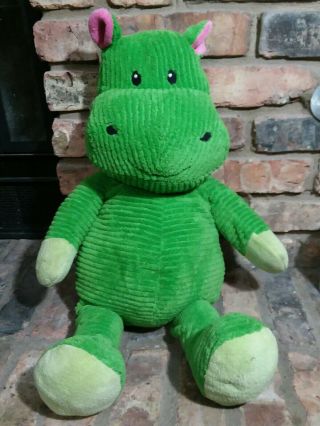 Old Navy Green Hippo Plush 25 " Stuffed Toy Chenille.  Pink Ears