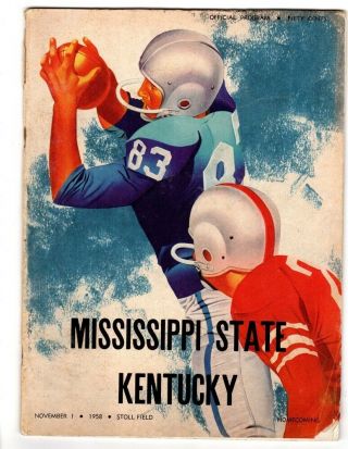 1958 Kentucky Wildcats V Mississippi State Football Program 11/1 Vg/ex 49688b23