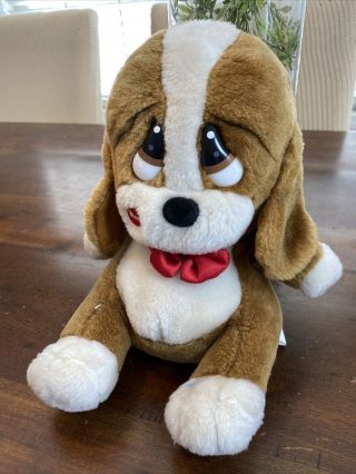Vintage Sad Sam 12” Beagle Dog Plush Red Bowtie Sad Sam Look