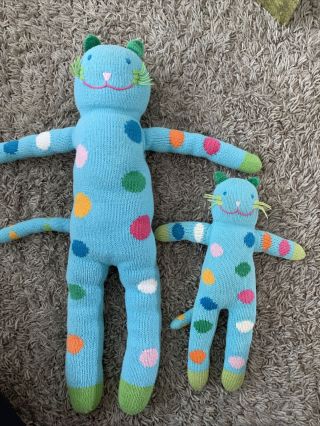Blabla Polka - Dot Knitted.  Handmade.  Bubbles The Cat.  Set Of Two.  100 Cotton