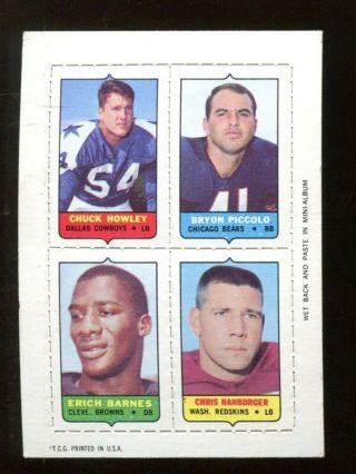 Brian Piccolo 1969 Topps 4 - In - 1 Football Stamps Rc Howley Barnes Hanburger Ex/mt